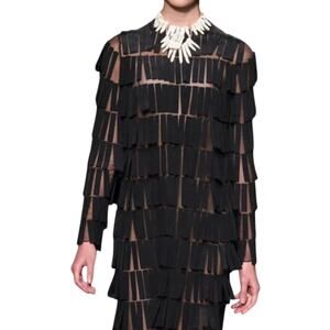 Valentino Voile Fringed Mini Shift Dress size IT 38 RTW '16 Long Sleeve